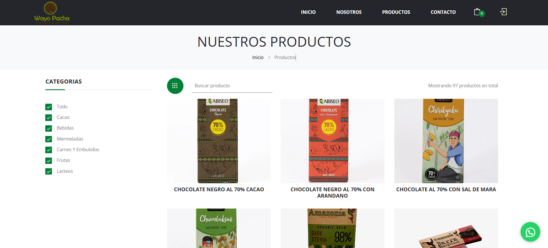 Pantalla del proyecto Wayo Pacha S.A.C, PRODUCTOS AMAZÓNICOS