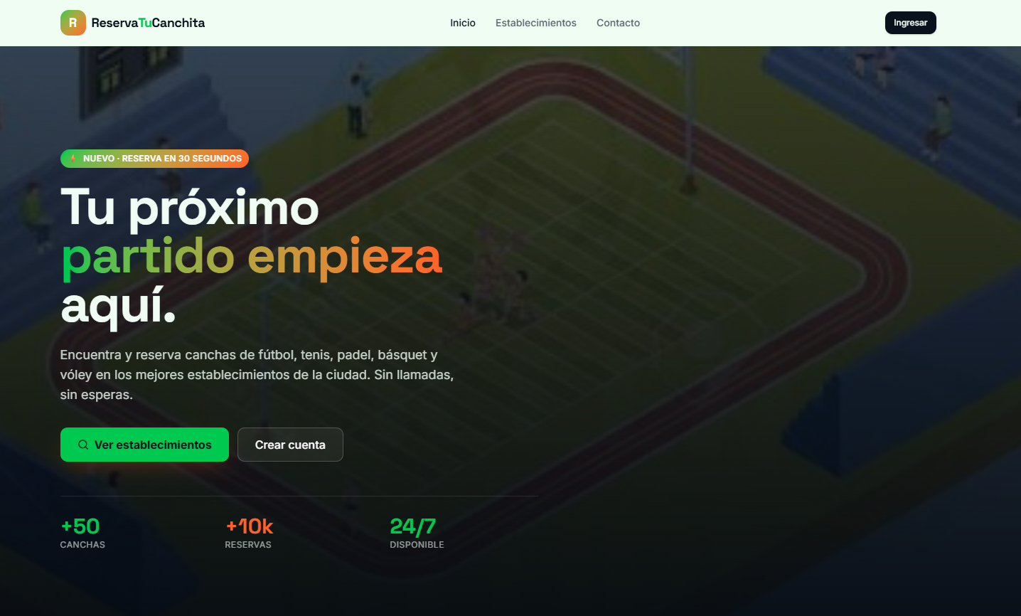 Pantalla del proyecto Reserva Tu Canchita, DEPORTE Y ENTRETENIMIENTO